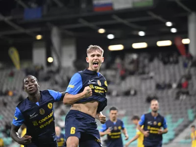 Artemijus Tutyskinas celebrating a scored goal 24.08.2025 Bravo - Celje, 6. krog prve slovenske lige Telemach PSLT