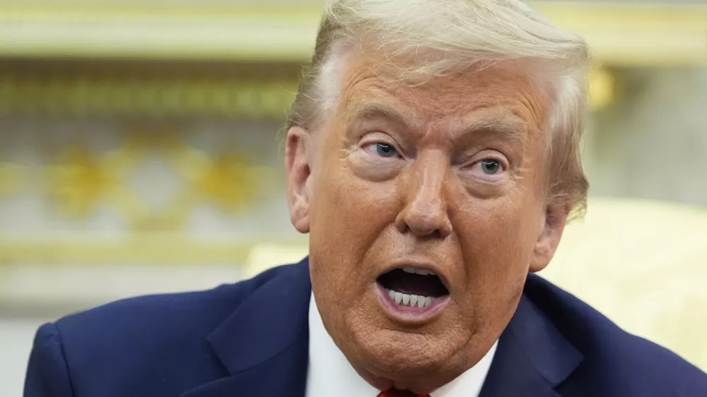 President Donald Trump speaks during a meeting with South Korean President Lee Jae Myung in the Oval Office of the White House, Monday, Aug. 25, 2025, in Washington. (AP Photo/Alex Brandon)