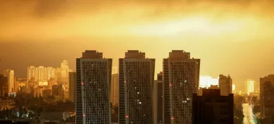 An explosion of a drone lights up the sky over the city during a Russian drone and missile strike, amid Russia's attack on Ukraine, in Kyiv, Ukraine July 21, 2025. REUTERS/Gleb Garanich   TPX IMAGES OF THE DAY