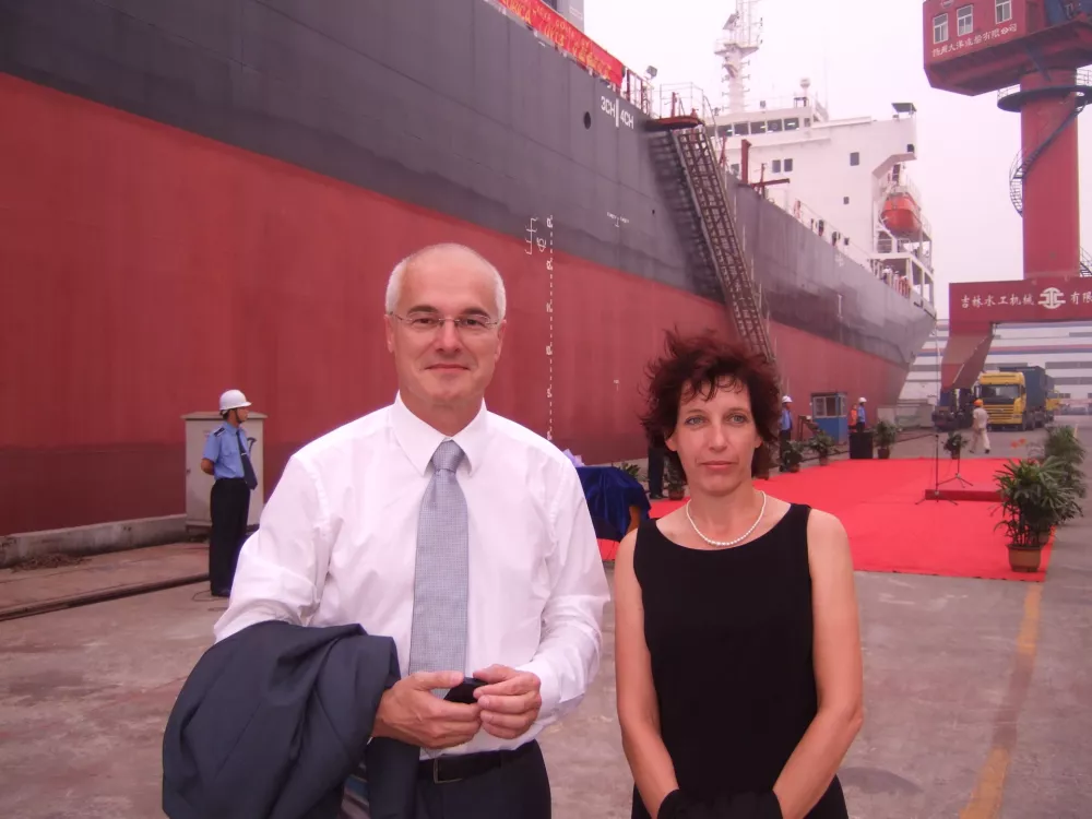 Egon Bandelj predsednik uprave Splo&scaron;na plovba Portorož, splavitev čisto nove ladje Nova Gorica / Foto: Tatjana Tanackovič