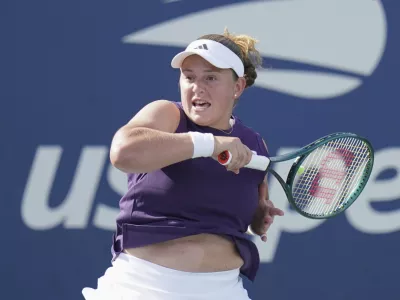 FILE - Je&Auml;źena Ostapenko of Latvia during the first round of the U.S. Open tennis tournament, Aug. 24, 2025, in New York. (AP Photo/Vera Nieuwenhuis, File)