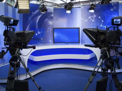 TV studio with camera and lights