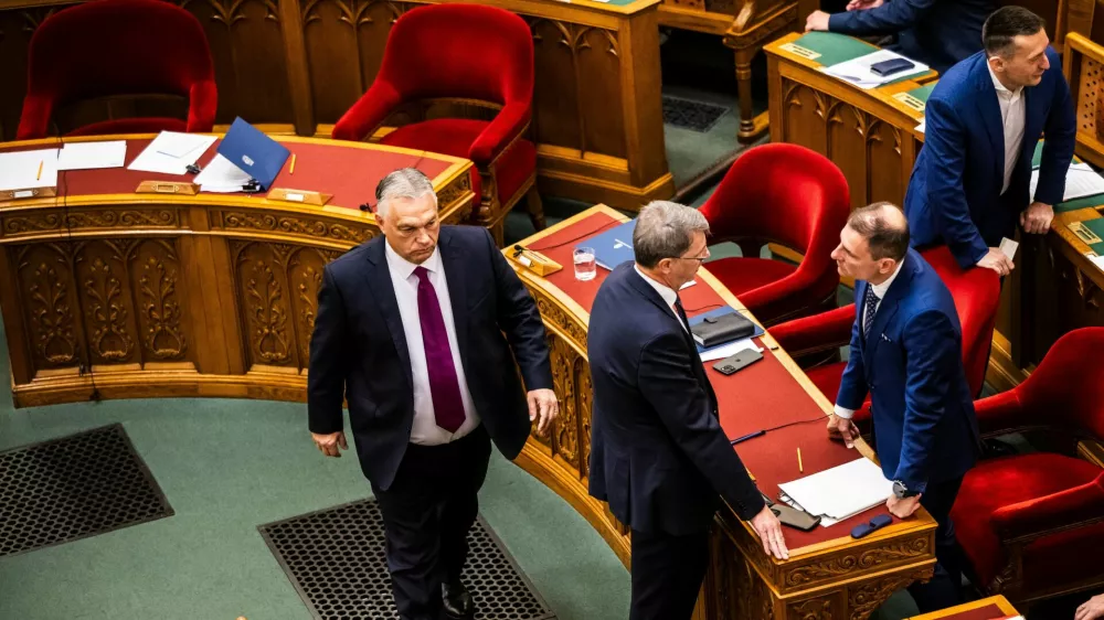 Hungarian Prime Minister Viktor Orban arrives for the vote to start the withdrawal process from the International Criminal Court (ICC) in Budapest, Hungary, May 20, 2025. REUTERS/Marton Monus