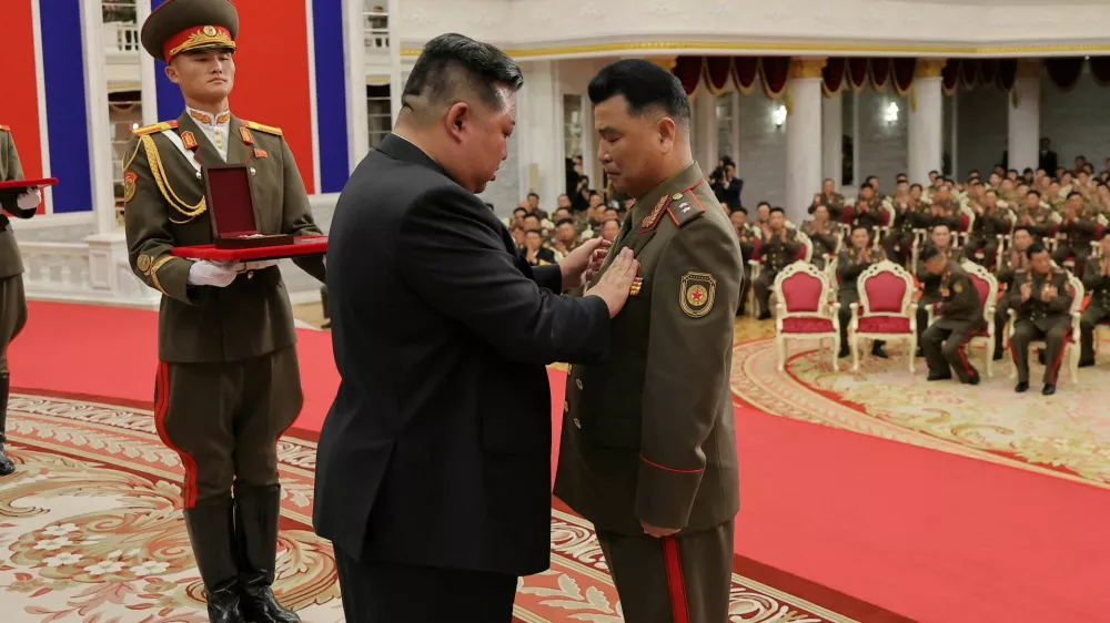 North Korean leader Kim Jong attends a national commendation ceremony for the commanders and fighters of the Korean People's Army's overseas operations unit, at the headquarters of the Central Committee of the Korean Workers' Party, in Pyongyang, North Korea, in this photo released on August 22, 2025 by North Korea's Korean Central News Agency (KCNA).&nbsp;KCNA&nbsp;via REUTERS ATTENTION EDITORS - THIS IMAGE WAS PROVIDED BY A THIRD PARTY. REUTERS IS UNABLE TO INDEPENDENTLY VERIFY THIS IMAGE. NO THIRD PARTY SALES. SOUTH KOREA OUT. NO COMMERCIAL OR EDITORIAL SALES IN SOUTH KOREA.