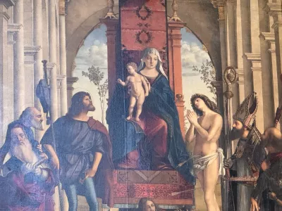 Koper, Stolnica Marijinega vnebovzetja.Predstavitev restavrirane slike Marija na prestolu z Otrokom in svetniki beneskega renesancnega slikarja Vittoreja Carpaccia.