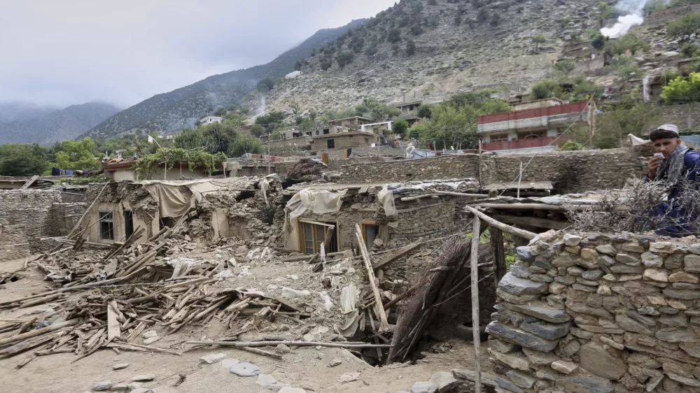 Collapsed houses are seen in an area devastated by Sunday's powerful 6.0-magnitude earthquake that killed many people and destroyed villages in eastern Afghanistan, in Dara Noor, Kunar province, Tuesday, Sept. 2, 2025,. (AP Photo/Wahidullah Kakar)
