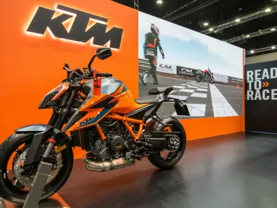 July 15, 2020, Bangkok, Thailand: A KTM 1290 Super Duke R motorcycle seen at the KTM stand during the 41st Bangkok International Motor Show 2020..The exhibition started today on July 15th and will run until July 26th. To prevent any Coronavirus (Covid-19) transmission, the organizers will check the temperature of every visitors as well as give hydroalcoholic sanitizing gel on every stand they visit. Some stand allow only a certain amount of people to enter, so visitors who wish to visit them have to line up and wait their turn.,Image: 543395918, License: Rights-managed, Restrictions:, Model Release: no