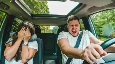 couple all most get car accident. not safe driving. insurance concept