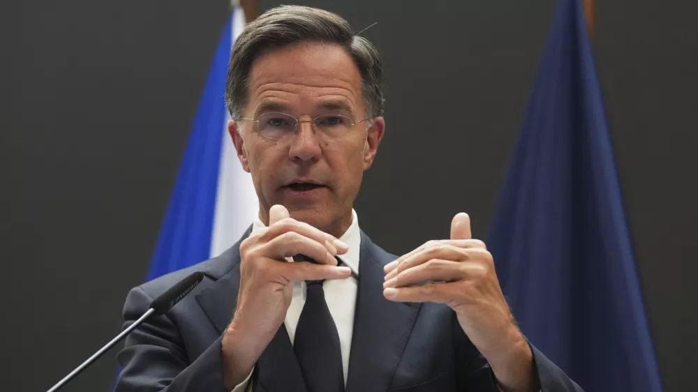 NATO Secretary General Mark Rutte addresses media during a press conference in Prague, Czech Republic, Thursday, Sept. 4, 2025. (AP Photo/Petr David Josek)
