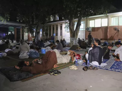 Afghans affected by a powerful earthquake that struck eastern Afghanistan on Sunday rest outside Nangarhar Regional Hospital in Jalalabad, Afghanistan, Wednesday, Sept. 3, 2025. (AP Photo/Siddiqullah Alizai)