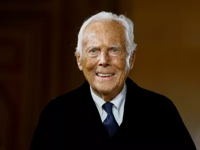 FILE PHOTO: Designer Giorgio Armani appears at the end of his Haute Couture Spring/Summer 2025 collection show for Giorgio Armani Prive in Paris, France, January 28, 2025. REUTERS/Sarah Meyssonnier/File Photo