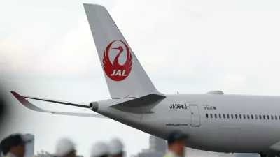 The vertical tail of a Japan Airlines Airbus A350-1000 aircraft at Haneda Airport in Tokyo, Sunday, July 13, 2025 (Jiji Press),Image: 1023029153, License: Rights-managed, Restrictions:, Model Release: no