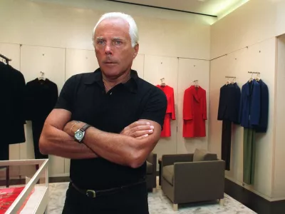 Fashion designer Giorgio Armani stands in the showroom of his new Madison Avenue store in New York Thursday, Sept. 12, 1996, prior to the store's official opening. Armani joins fellow Italian designers Moschino, Gianni Versace and Valentino who have either already opened stores on Madison Avenue or are planning on opening in the very near future. (AP Photo/Marty Lederhandler)