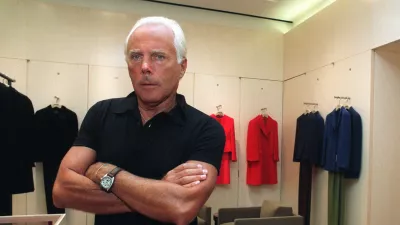 Fashion designer Giorgio Armani stands in the showroom of his new Madison Avenue store in New York Thursday, Sept. 12, 1996, prior to the store's official opening. Armani joins fellow Italian designers Moschino, Gianni Versace and Valentino who have either already opened stores on Madison Avenue or are planning on opening in the very near future. (AP Photo/Marty Lederhandler)
