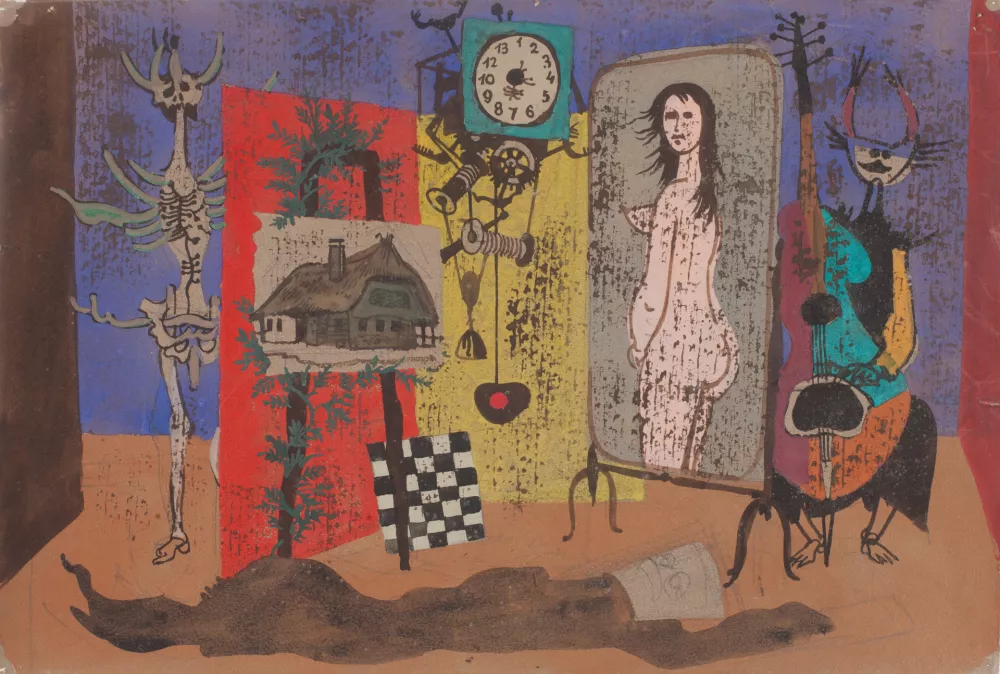 France Mihelič, Spomin na mladost, petdeseta ali &scaron;estdeseta leta 20. stoletja, tempera, svinčnik, / Foto: Arhiv Pmpo