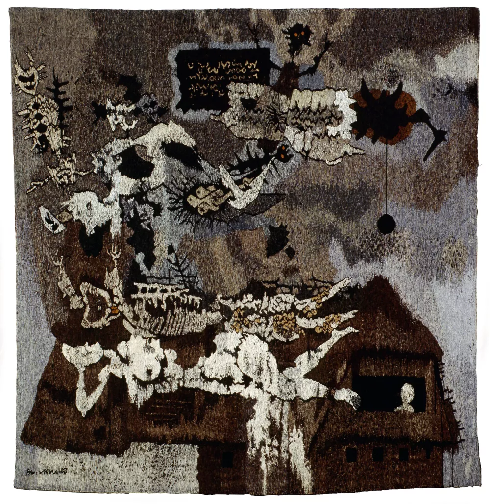 France Mihelič, Rojstna hi&scaron;a z Lucijo, 1976, tapiserija, PMPO / Foto: Arhiv Pmpo