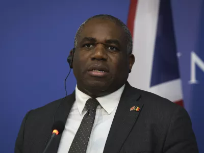 Britain's Foreign Secretary David Lammy speaks during a joint press conference with Moldova's Foreign Minister Mihai Popsoi and Romanian Foreign Minister Luminita Odobescu, in Chisinau, Moldova, Wednesday, Nov. 20, 2024. (AP Photo/Aurel Obreja)