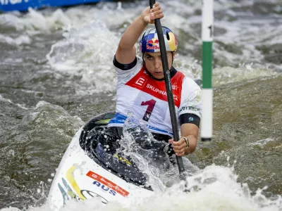 Jessica Fox from Australia competes in Women's Kayak Short Final (K1) within 2025 ICF Canoe Slalom World Cup in Prague, Czech Republic, on June 27, 2025. Photo/Ondrej Deml (CTK via AP Images)