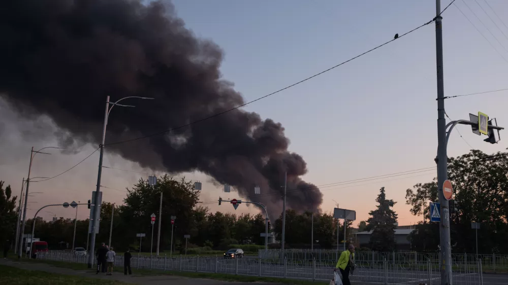 07 September 2025, Ukraine, Kiev: Smoke rises over a neighbourhood after a combined missile and drone attack struck Kiev. Photo: Svet Jacqueline/ZUMA Press Wire/dpa