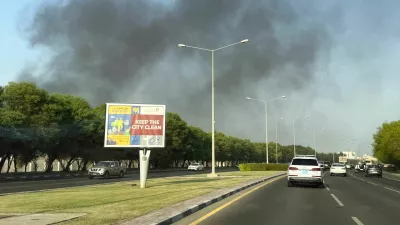 Smoke rises after several blasts were heard in Doha, Qatar, September 9, 2025. REUTERS/Ibraheem Abu Mustafa