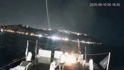 A CCTV footage shows men on board dousing a fire that struck Alma, a vessel of the Global Sumud Flotilla (GSF), in the Tunisian waters off the coast of Tunisia, September 9, 2025, in this screengrab obtained from a handout video.  GLOBAL SUMUD FLOTILLA/Handout via REUTERS  THIS IMAGE HAS BEEN SUPPLIED BY A THIRD PARTY. NO RESALES. NO ARCHIVES. MANDATORY CREDIT. VERIFICATION - Reuters was able to confirm the vessel from characteristics of ship exterior that matched file images. - Reuters was able to locate the footage from ship tracking websites and topography of the landscape and the shape and position of the road matched satellite imagery of the area. - Reuters was able to confirm the date of footage with Global Sumud Flotilla spokesperson, Wael Nawar. - Nawar also told Reuters that the timestamp difference shown on footage was likely due to camera being installed in Spain, which was an hour ahead of Tunisia.