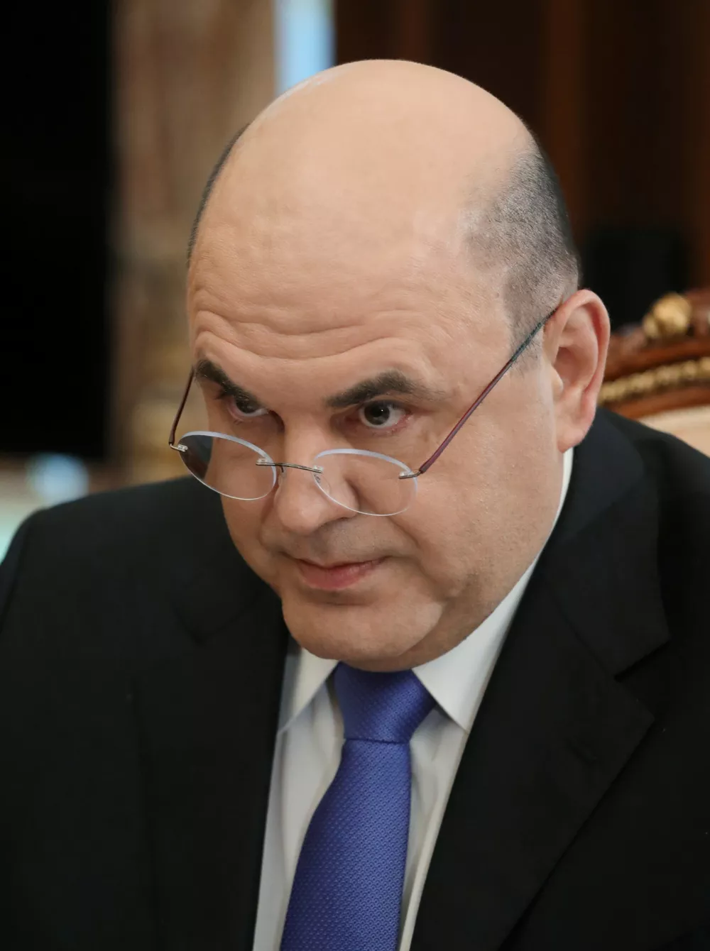 Head of Russia's Federal Taxation Service Mikhail Mishustin attends a meeting with President Vladimir Putin in Moscow, Russia May 6, 2019. Picture taken May 6, 2019. Sputnik/Mikhail Klimentyev/Kremlin via REUTERS ATTENTION EDITORS - THIS IMAGE WAS PROVIDED BY A THIRD PARTY.