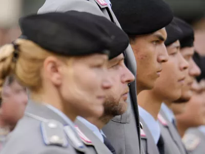 New recruits of the German Army Bundeswehr attend an oath ceremony in Duesseldorf, Germany, Sept. 4, 2025. (AP Photo/Martin Meissner)