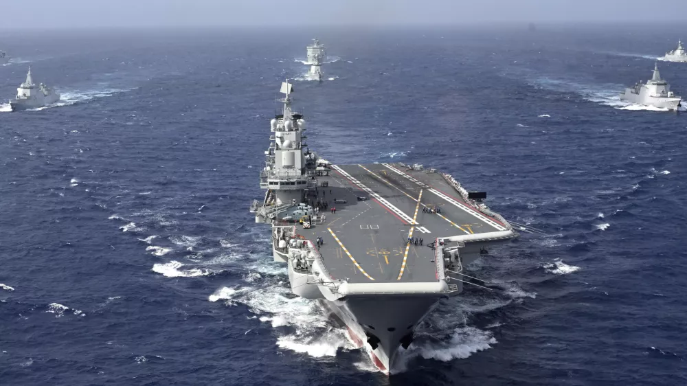 FILE - In this photo released by Xinhua News Agency, conventionally powered Chinese aircraft carrier Liaoning carries out a dual aircraft carrier formation exercise with the Shandong aircraft carrier, unseen, for the first time in the South China Sea in late October 2024. (Pu Haiyang/Xinhua via AP,File)