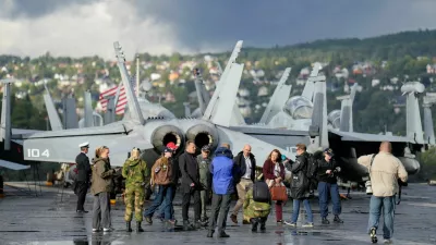 The world's largest aircraft carrier, USS Gerald R. Ford, arrives in Oslo together with Norwegian vessels to strengthen cooperation in the Total Defense, Oslo, Norway, September 12, 2025. NTB/Fredrik Varfjell via REUTERS  ATTENTION EDITORS - THIS IMAGE WAS PROVIDED BY A THIRD PARTY. NORWAY OUT. NO COMMERCIAL OR EDITORIAL SALES IN NORWAY.