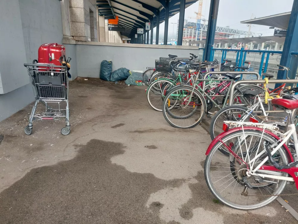 Uporabnik javnega železni&scaron;kega prometa opozarja tudi na navlako in odpadke ki na mesto kolesarnice vztrajajo že tedne. Foto: Miha Pav&scaron;ek
