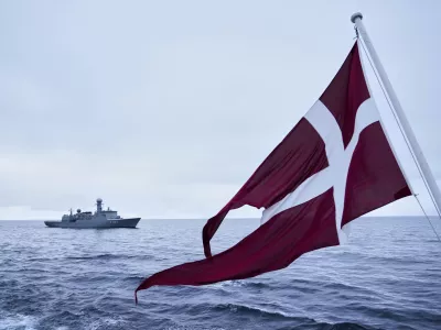 Danish warships participate in a military exercise in arctic ocean in Nuuk, Greenland, Monday, Sept. 15, 2025. (AP Photo/Ebrahim Noroozi)