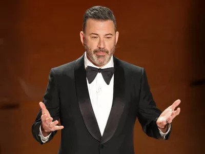 FILE PHOTO: Show host Jimmy Kimmel delivers his opening monologue at the 96th Academy Awards in Hollywood, Los Angeles, California, U.S., March 10, 2024. REUTERS/Mike Blake/File Photo