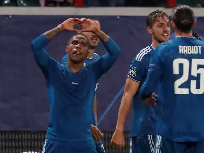 Soccer Football - Champions League - Group D - Lokomotiv Moscow v Juventus - RZD Arena, Moscow, Russia - November 6, 2019 Juventus' Douglas Costa celebrates scoring their second goal  REUTERS/Maxim Shemetov