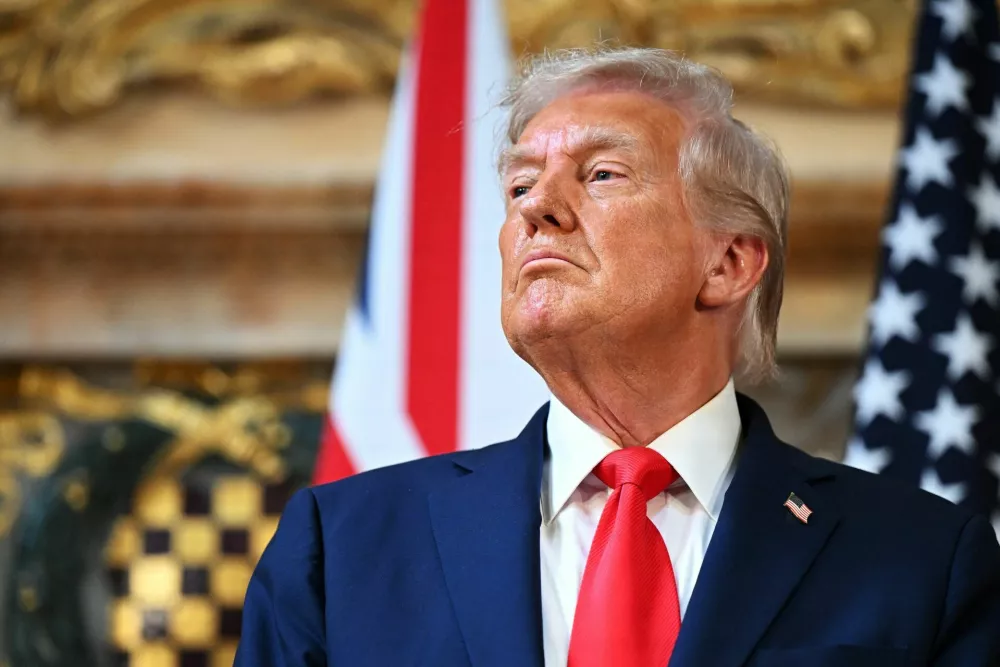 U.S. President Donald Trump attends a press conference with UK Prime Minister Keir Starmer (not pictured) at Chequers at the conclusion of a state visit on September 18, 2025 in Aylesbury, England.  Leon Neal/Pool via REUTERS