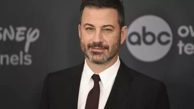 FILE - Jimmy Kimmel appears at the Walt Disney Television upfront in New York on May 14, 2019. (Photo by Evan Agostini/Invision/AP, File)