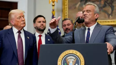 FILE PHOTO: U.S. Health and Human Services Secretary Robert F. Kennedy Jr. gestures as he delivers remarks next to U.S. President Donald Trump in the Roosevelt Room at the White House in Washington, D.C., U.S., July 31, 2025. REUTERS/Kent Nishimura/File Photo