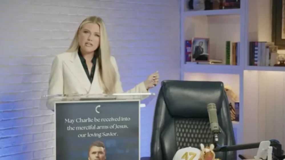 Picture MUST credit: Turning Point USA The wife of murdered US activist Charlie Kirk&nbsp;has spoken publicly for the first time since her husband's assassination. And she vowed to continue the political movement, Turning Point USA, her husband started. Erika Kirk stood&nbsp;next to the empty chair once used by Charlie in his studio while she addressed an online audience. She had to pause several times to catch her breath and wipe away tears. She declared: "'Charlie, I promise I will never let your legacy die, baby. "I promise I'll make Turning Point USA the biggest thing that this nation has ever seen.'&nbsp;&nbsp;&nbsp;&nbsp; Wearing an emerald green shirt and white blazer, Erika Kirk thanked President Donald Trump and his family for their support. She said: "'Mr President, my husband loved you and he knew that you loved him too. He did. Your friendship was amazing. You supported him so well, as did he for you." She also thanked Vice-President JD Vance and his wife Usha for accompanying his coffin which she called "bringing him home." Picture supplied by JLPPA,Image: 1036843171, License: Rights-managed, Restrictions:, Model Release: no