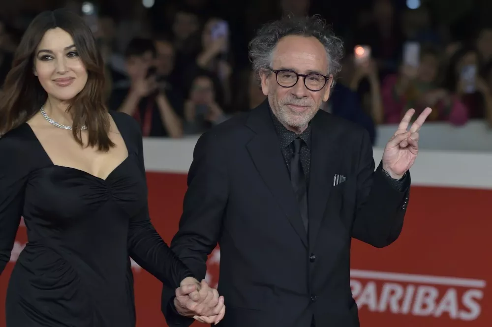 Italian actress Monica Bellucci and american director Tim Burton at Rome Film Fest 2023. Maria Callas: Letters and Memories carpet. Rome (Italy), October 20th, 2023,Image: 815804102, License: Rights-managed, Restrictions: *** Worldwide Rights Except Italy *** FRAOUT ITAOUT, Model Release: no
