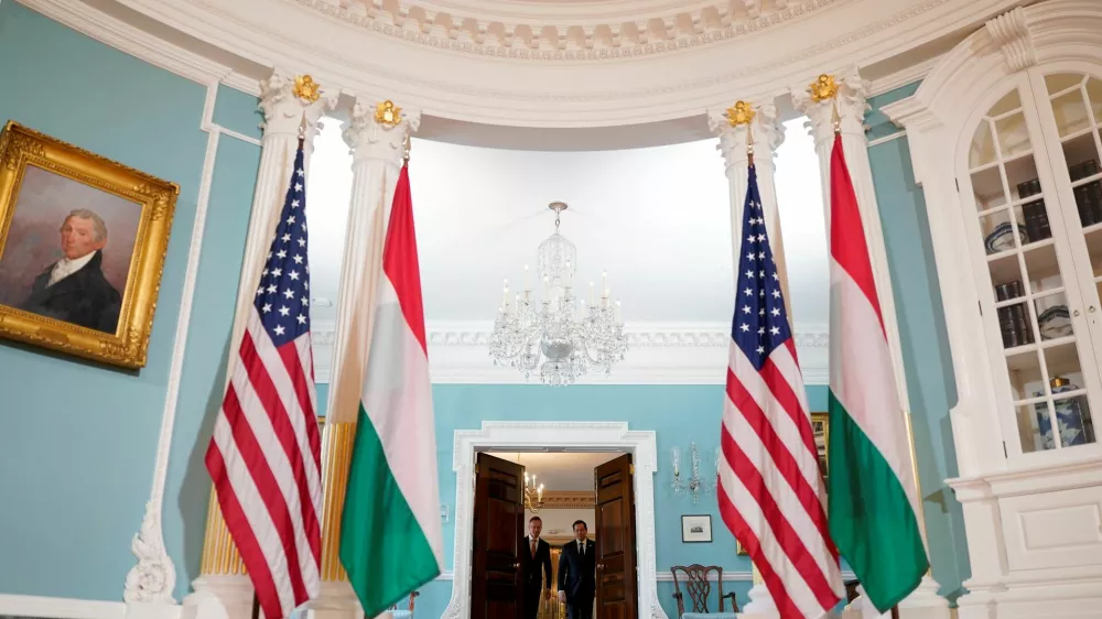 U.S. Secretary of State Marco Rubio meets with Hungarian Foreign Minister Peter Szijjarto at the State Department in Washington, D.C., U.S., March 4, 2025. REUTERS/Nathan Howard