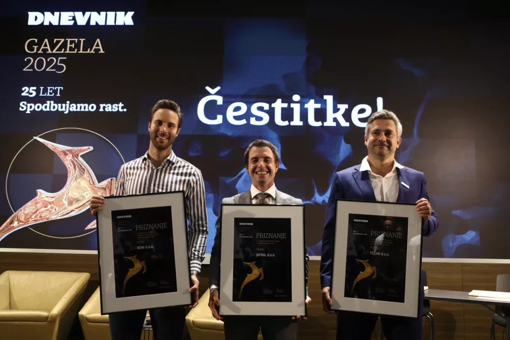 -Reni, Melvin Kapo, Jafral, Frenk Smrekar (zmagovalec), -TS Lab, Tilen Suhadolnik24.9.2025 - Gazela 2025 - Osrednjesloveska Gazela - Grand hotel Plaza - regijski izbor najbolj&scaron;ih najhitreje rastočih podjetij &ndash; razglasitev Osrednjeslovenske GazeleFoto: Luka Cjuha