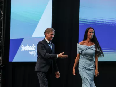  - Dr. Robert Golob, Predsednik stranke in Predsedni Vlade RS,- Tina Gaber Golob, žena,- 19.09.2025. - 5. Kongres Gibanja Svoboda v Kopru.//FOTO: Bojan Velikonja