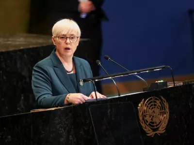 Slovenian President Natasa Pirc Musar speaks during a high-level meeting of the United Nations General Assembly on the thirtieth anniversary of the Fourth World Conference on Women at U.N. headquarters in New York City, U.S., September 22, 2025. REUTERS/Mike Segar