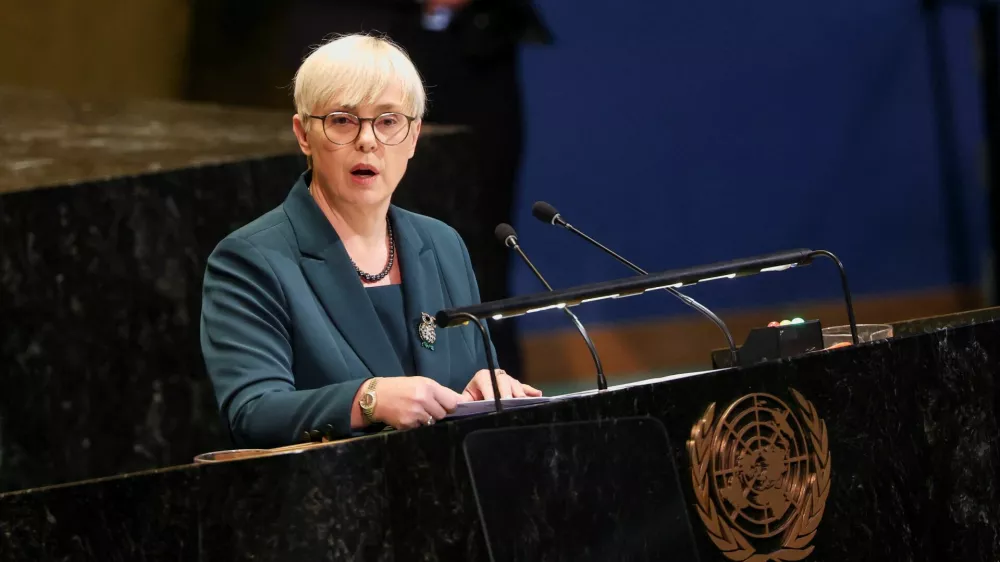 Slovenian President Natasa Pirc Musar speaks during a high-level meeting of the United Nations General Assembly on the thirtieth anniversary of the Fourth World Conference on Women at U.N. headquarters in New York City, U.S., September 22, 2025. REUTERS/Mike Segar