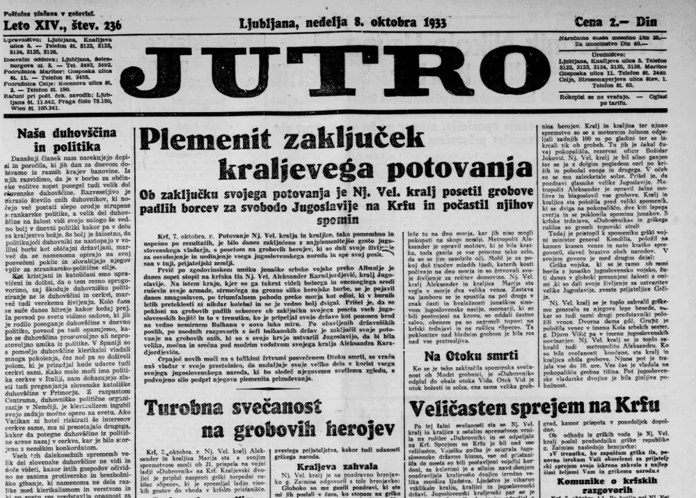 Naslovnica časnika z datumom 8. oktober 1933 / Foto: Dlib