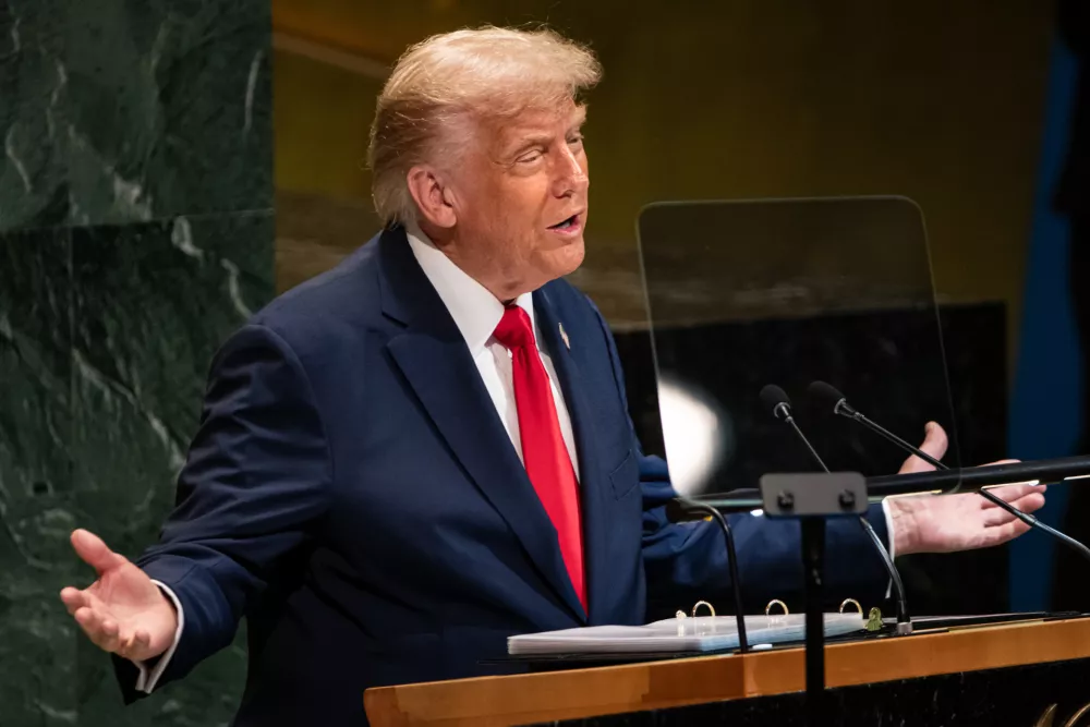 President Donald Trump addresses the 80th session of the United Nations General Assembly, Tuesday, Sept. 23, 2025, at U.N. headquarters. (AP Photo/Angelina Katsanis)