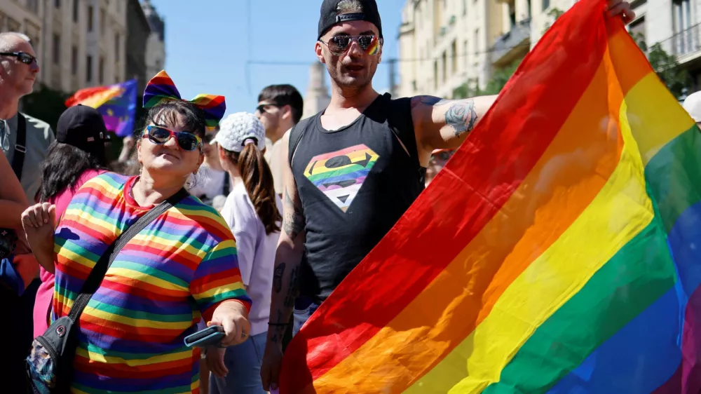 People attend The Budapest Pride March in Budapest, Hungary, June 28, 2025. REUTERS/Lisa Leutner