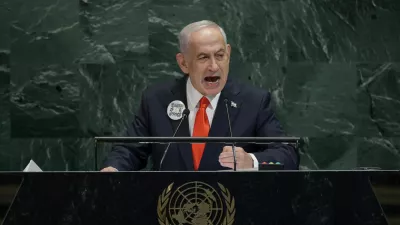 Israeli Prime Minister Benjamin Netanyahu addresses the 80th United Nations General Assembly (UNGA) at U.N. headquarters in New York City, U.S., September 26, 2025. REUTERS/Jeenah Moon