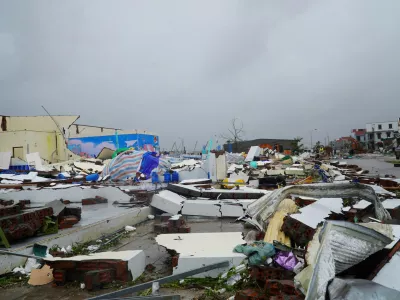 Buildings are seen collapsed to the ground after Typhoon Bualoi swept through Thanh Hoa, Vietnam, Monday, Sept. 29, 2025. (Viet Hoang/VNExpress via AP)