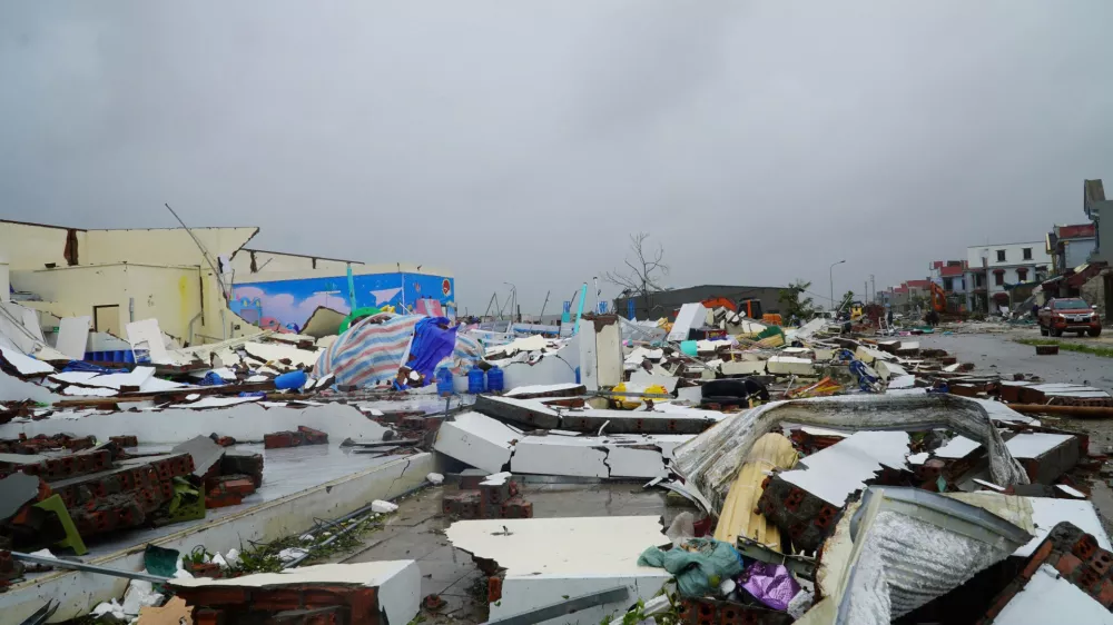 Buildings are seen collapsed to the ground after Typhoon Bualoi swept through Thanh Hoa, Vietnam, Monday, Sept. 29, 2025. (Viet Hoang/VNExpress via AP)