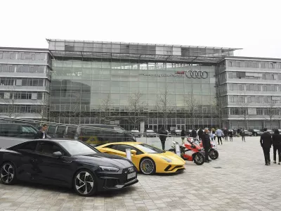 Audi cars are parked in front of the company's headquarters in Ingolstadt, Germany, March 15, 2017.   REUTERS/Lukas Barth
